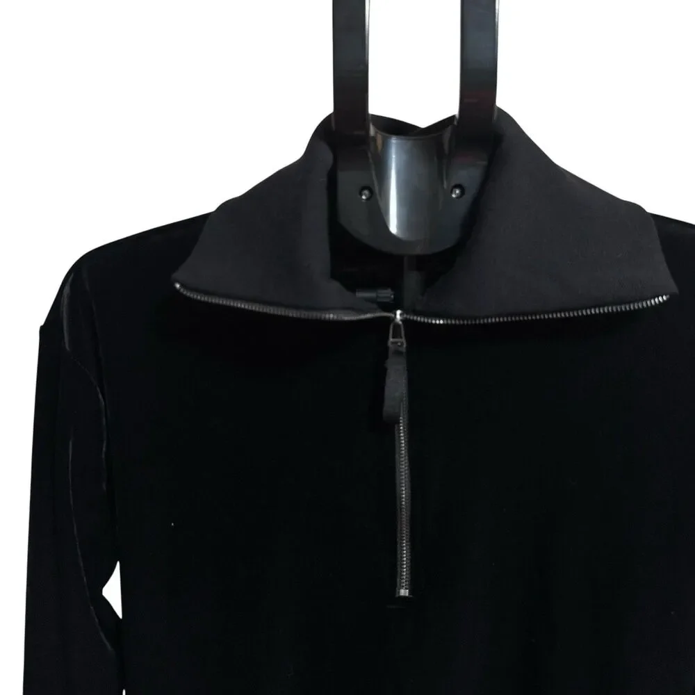 Spanx‎ 1/2 Zip Pullover Top Womens S Black Velvet Velour Long Sleeve Athleisure